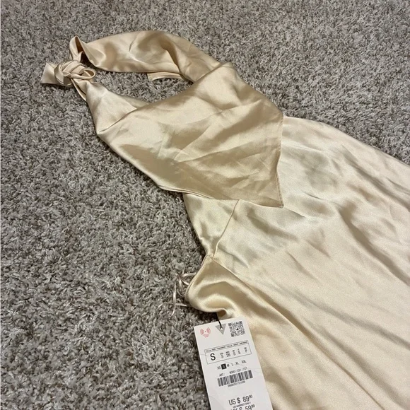 Zara Satin Halter Slip Dress in Champagne Gold - Picture 4 of 4